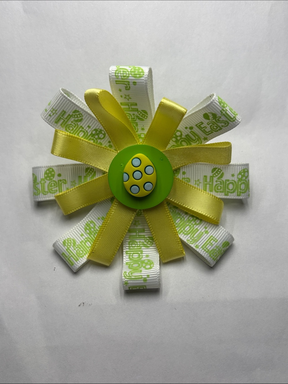 Easter Ribbon Hair Bow with Yellow Egg Accent